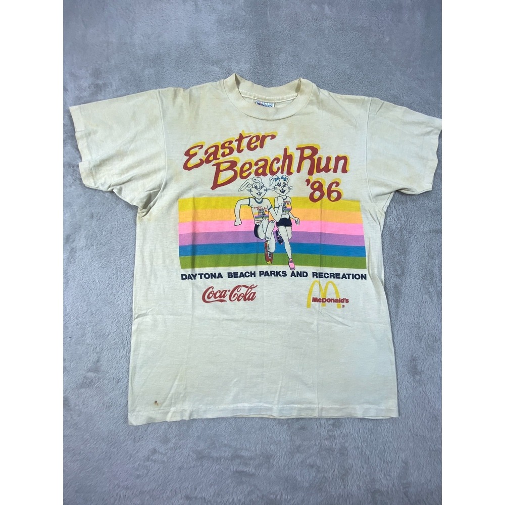 Vintage Hanes T Shirt Mens Large Fifty Fifty 1986 Coca Cola McDonalds Sponsor